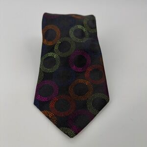 DUCHAMP LONDON Men's Black Silk Necktie with Colorful Circles Pattern ENGLAND